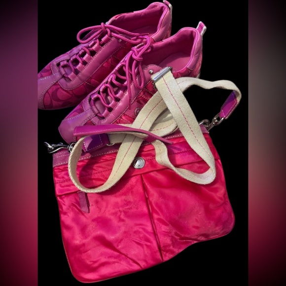 Pink Coach Sneakers Sz 7 with matching crossbody - Picture 1 of 10